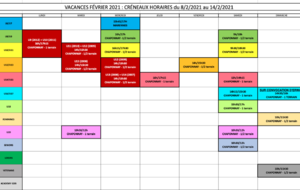 Horaires d'entraînement 1ère semaine de vacances 