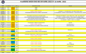 Planning du Week-end (09 et 10 Avril)