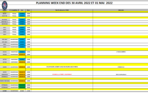 Planning du Week-end (30 Avril et 1er Mai) 