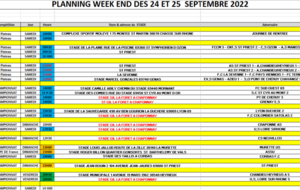 Planning du Week-end (24 et 25 Septembre)