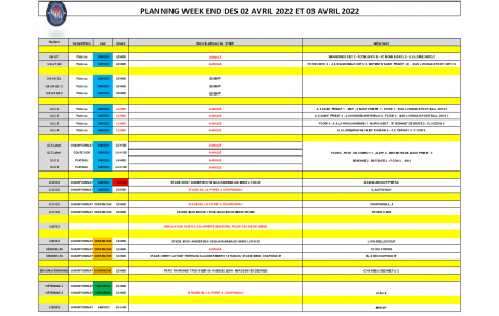 Planning du Week-end (02 et 03 Avril)